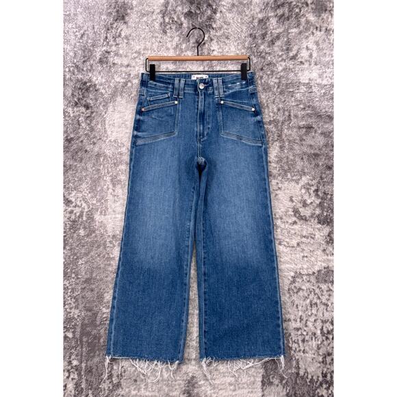 Paige Jeans 25 Petite Womens Anessa High Rise Wide Leg Raw Hem Cropped - Picture 1 of 9